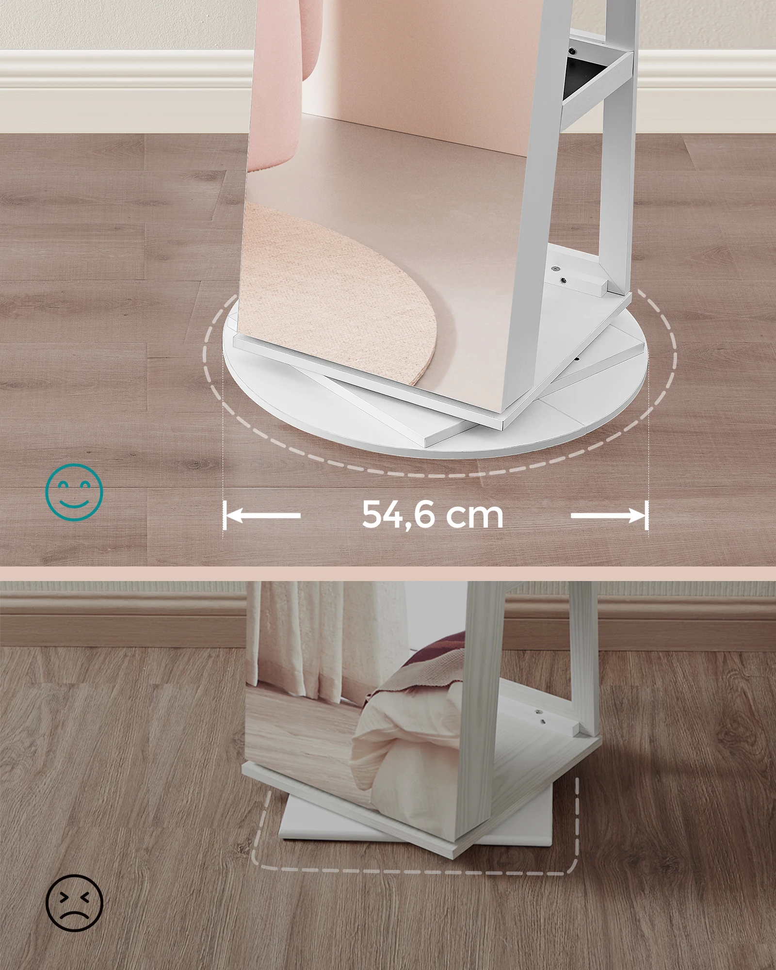 SONGMICS خزانة مجوهرات مع LED ومرآة، 3 أرفف، 360 °   قابل للتدوير