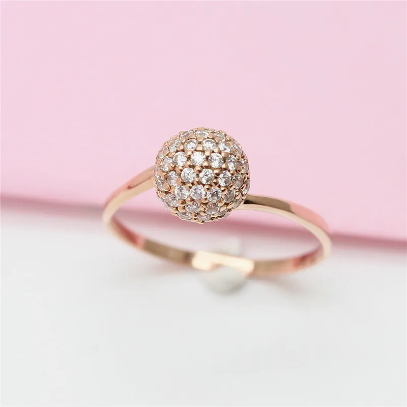 585 Purple Gold Plated 14K Rose Gold Fashion Inlay Classic Crystal White Ball bead rings for women Shiny Exquisite Jewelry