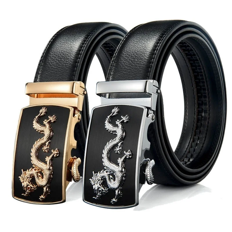 Men Automatic Buckle Belts New Fashion Brand Designer Dragon Leather Belts for Business Men Luxury Black Strap Waistband