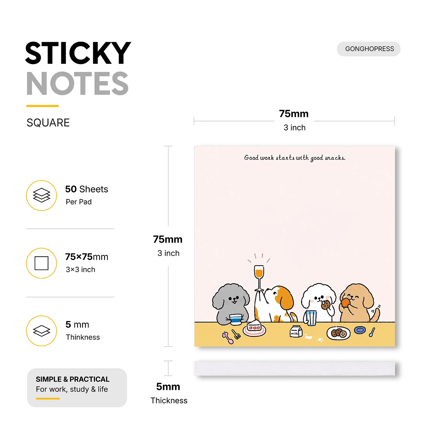 2pcs Cute Dog Sticky Notes Set, Puppy Snack Self Stick Memo Pads, 100 Sheets Total, Funny Animal Notepads, Removable Notes