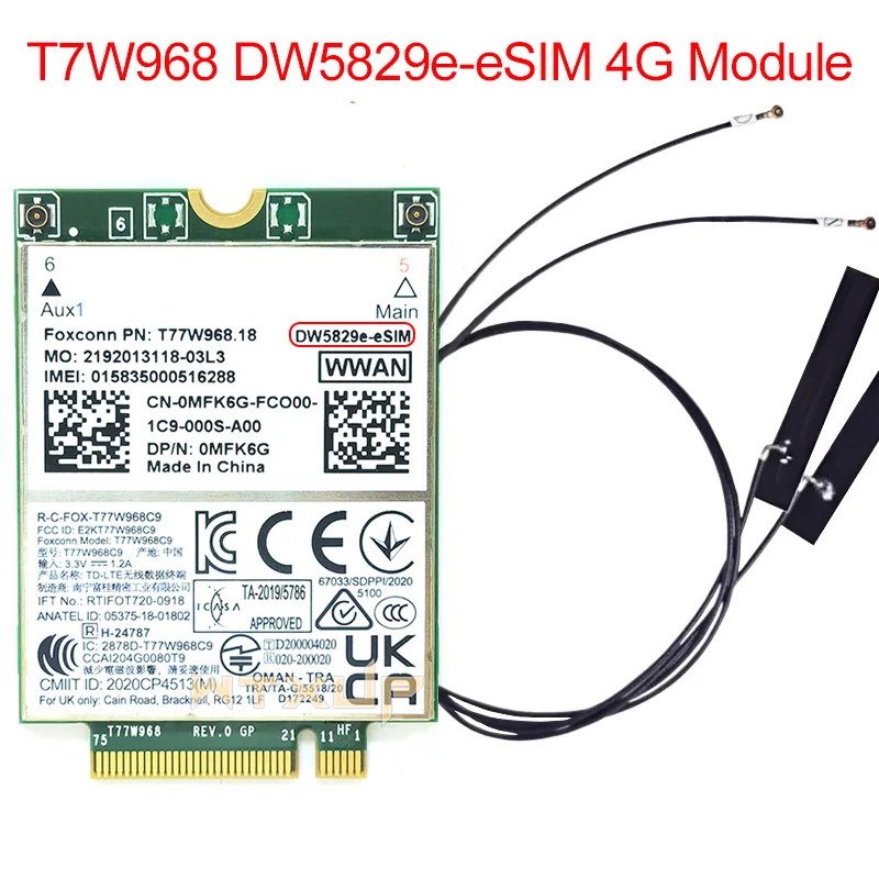 

T77W968 DW5829e-eSIM DW5829e X20 LTE Cat9 450Mbps FDD-LTE TDD-LTE 4G Module For Dell 7320 7330 7520 7530 7430 Laptop