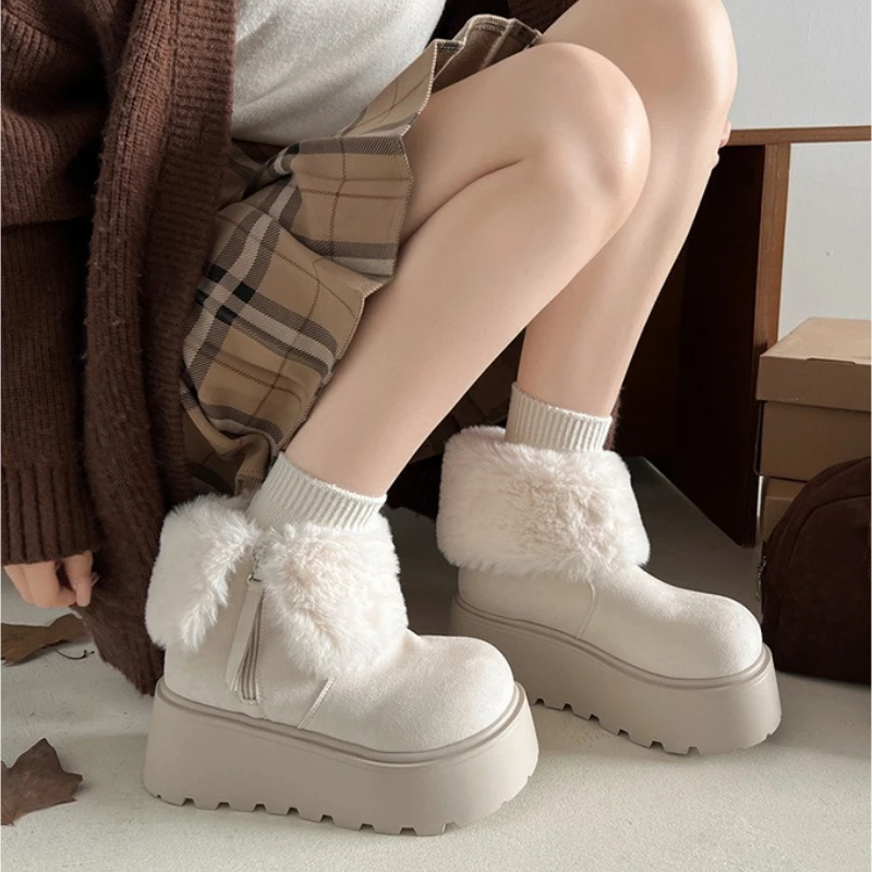 

Women Winter Snow Boots Fashion Platform Thick Sole Fur Shoes Outdoor Comfort Female Warm Cotton Short Ankle Boot Botas Mujer