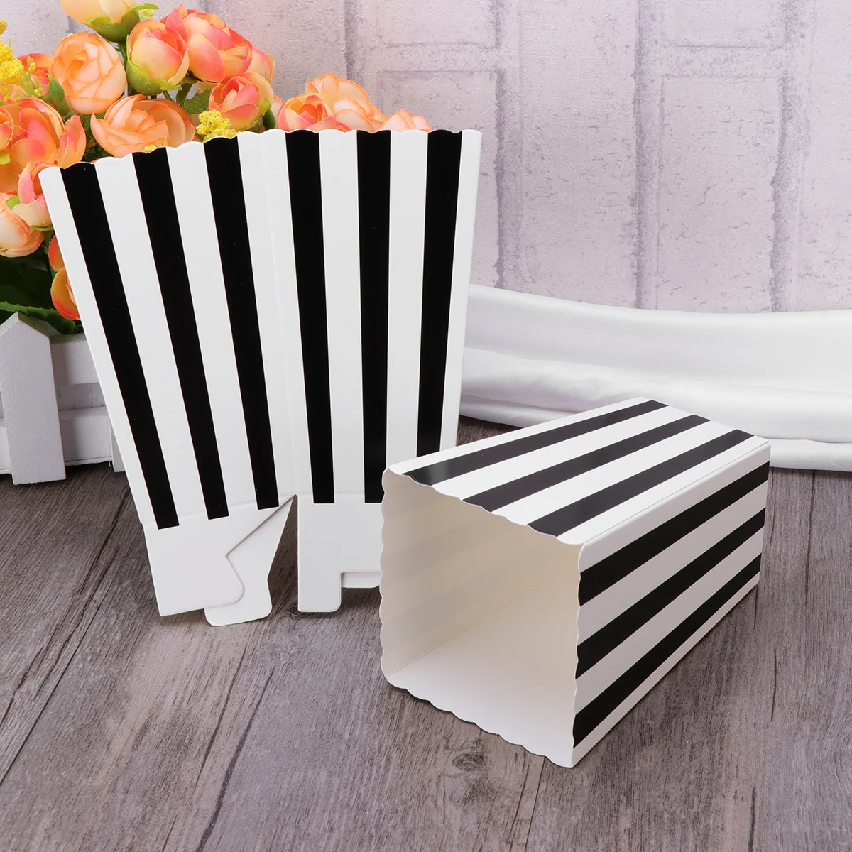 24pcs Popcorn Boxes Holder Containers Cartons Paper Bags Stripe Box for Movie Theater Dessert Tables Wedding Favors (Black) Cup