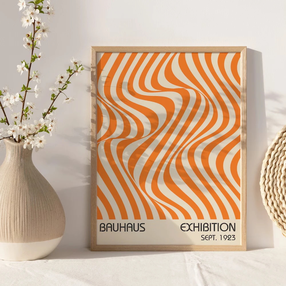 1 قطعة/3 قطعة فرملس مجردة البرتقال باوهاوس الملصقات قماش اللوحة الحد الأدنى الحديثة هندسية جدار الفن معرض ديكور المنزل