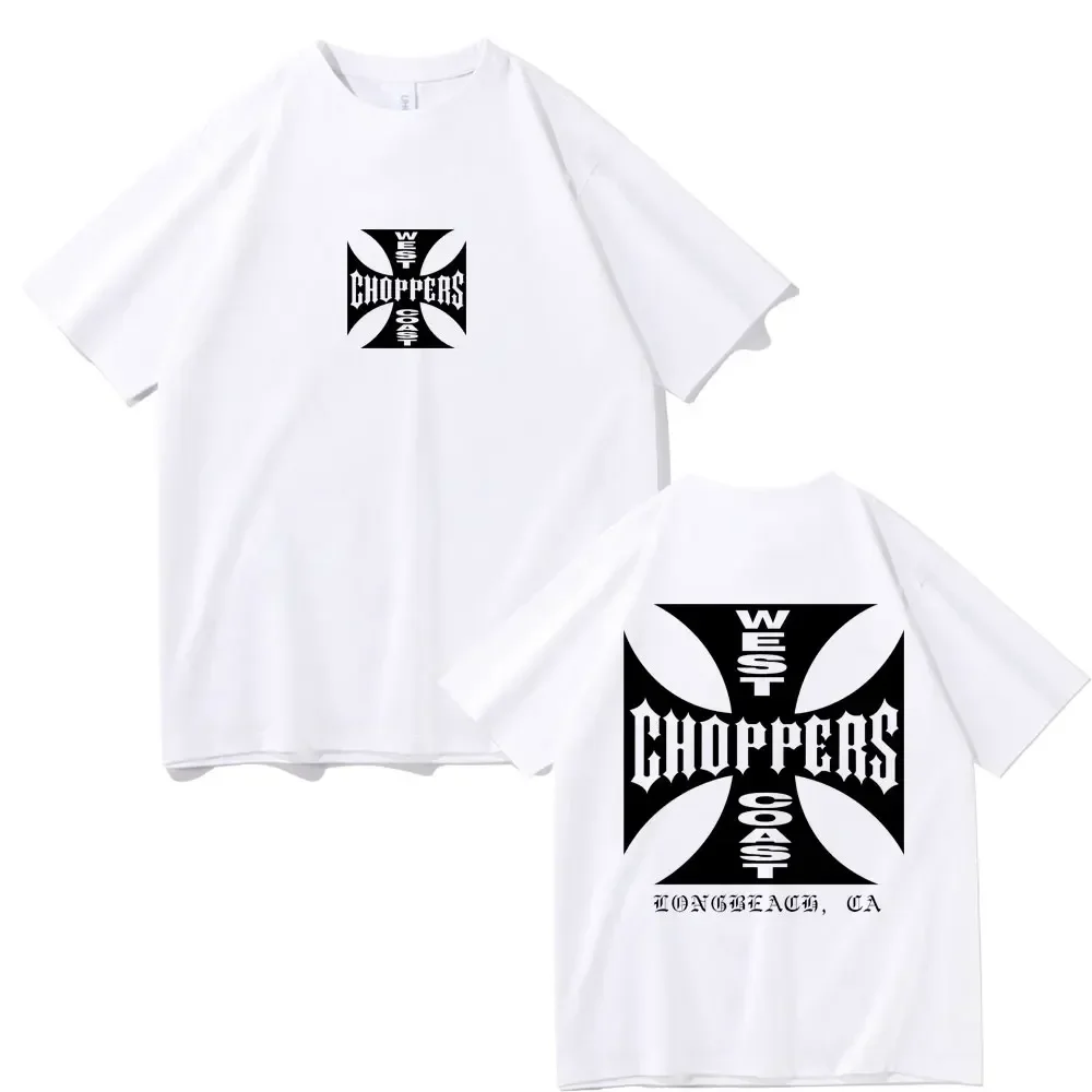 West Coaasst Choppers Cross Frame Print Tshirt Male Hip Hop Streetwear Oversized T-shirts Fashion Tees Men's Fleece Short Sleeve