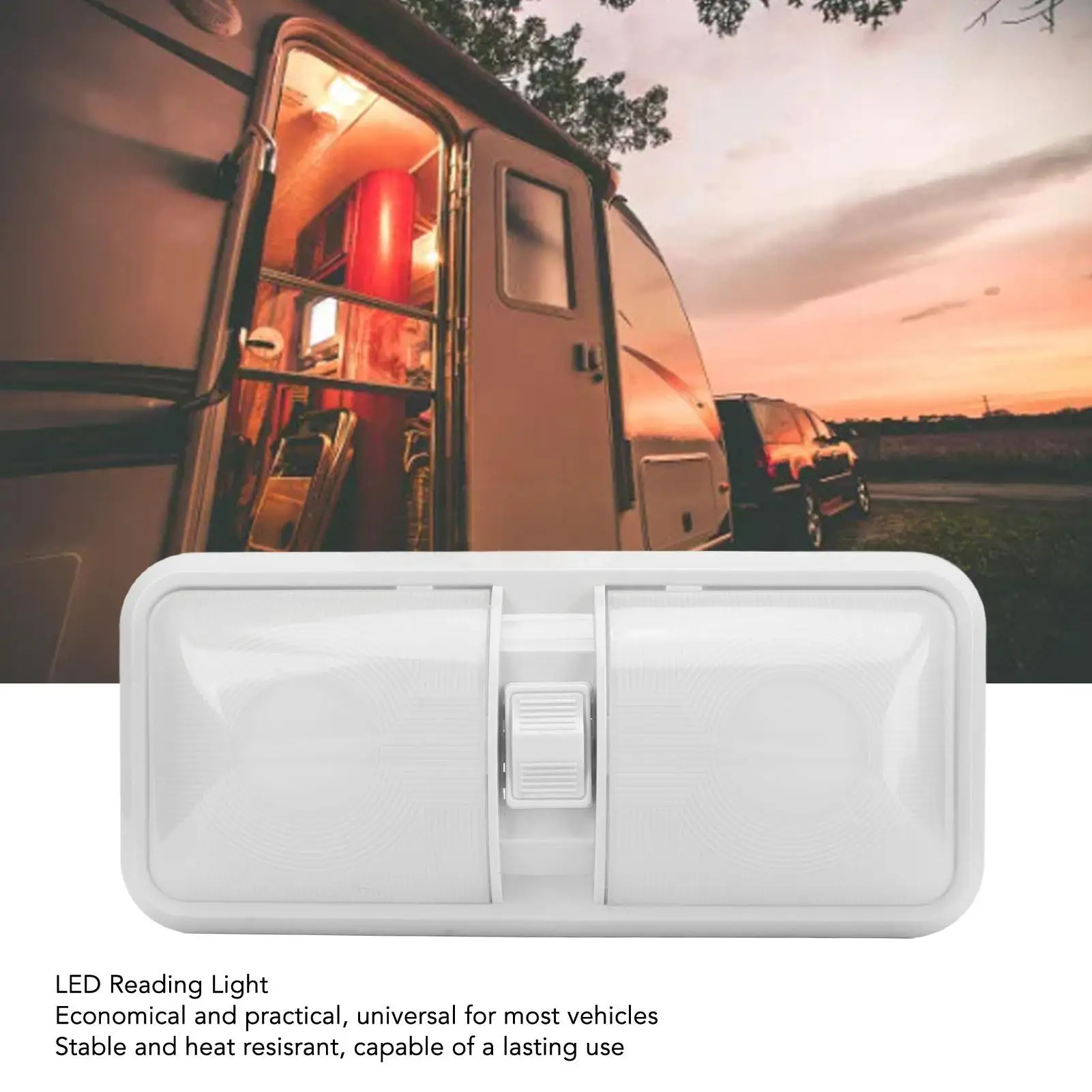 Durable RV Ceiling Light with Double Switch - Easy Install Reading Light for Cars & RVs