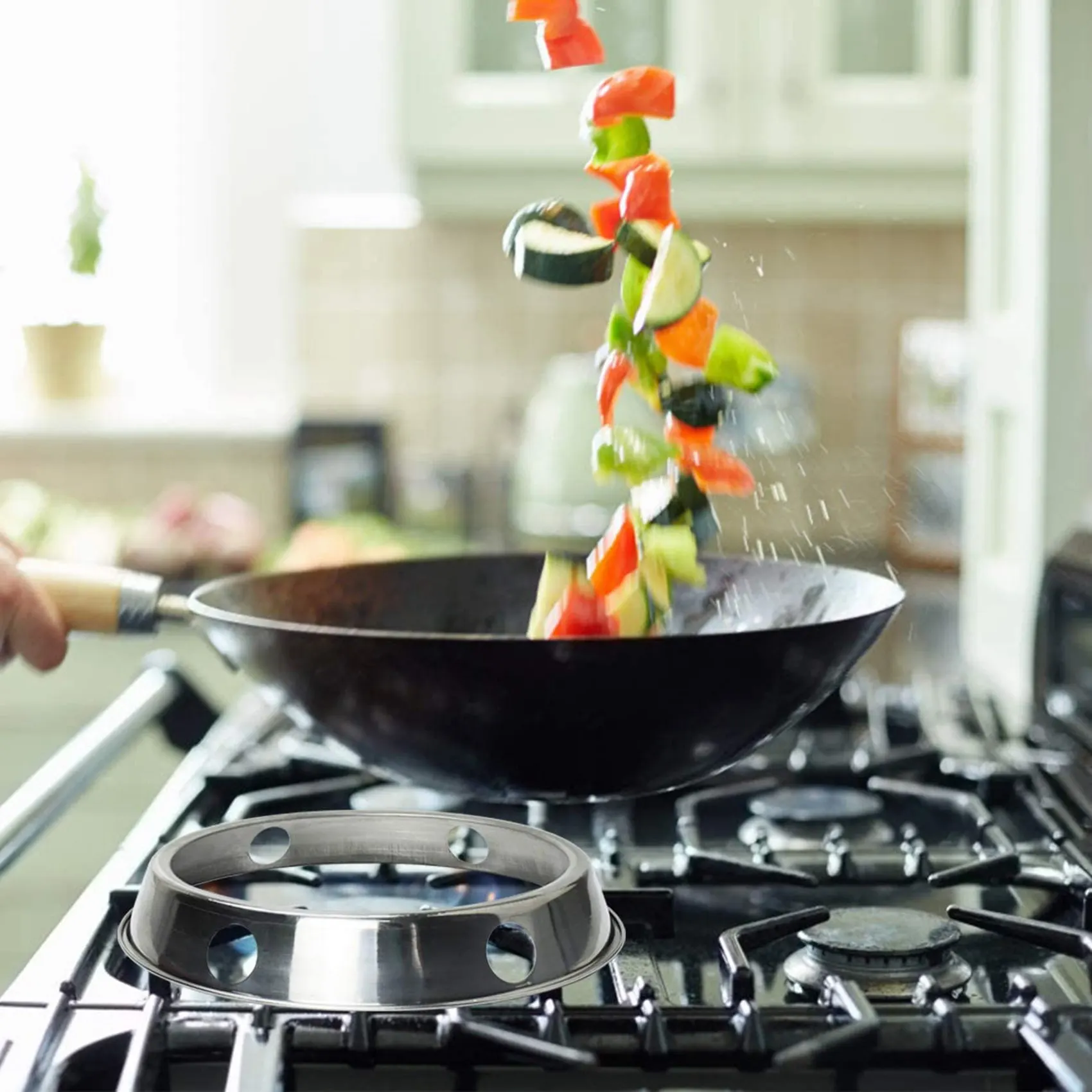 M12K-2X Universal Wok Pan Support Rack Stand Wok Ring/Metallic Round Bottom Universal Size For Gas Stove Fry Pans