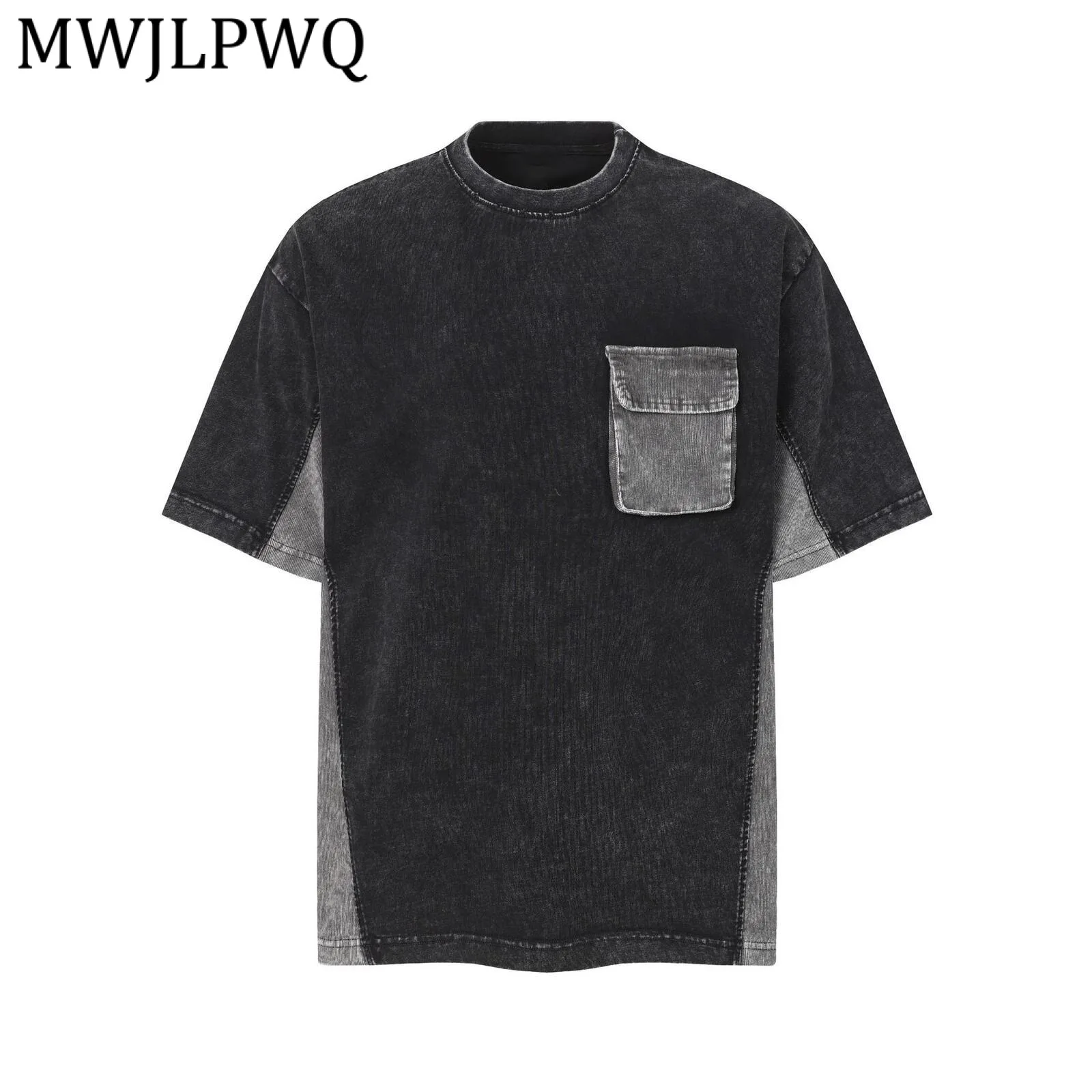 

MWJLPWQ American Street Style Trendy T-Shirt Men's Design Patchwork Washed Vintage Short Sleeve Casual Spring Shirt New 13851