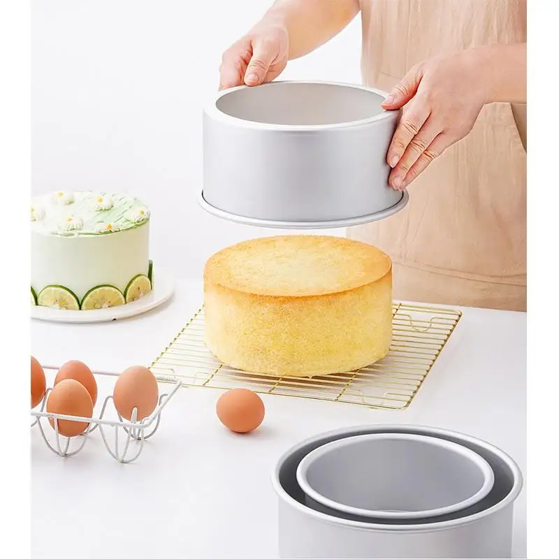 4/6/8/10in Anodized Aluminum Alloy Round Cake Pans Removable Bottom Leakproof Non Stick Perfect For Home Baking Chiffon Cakes