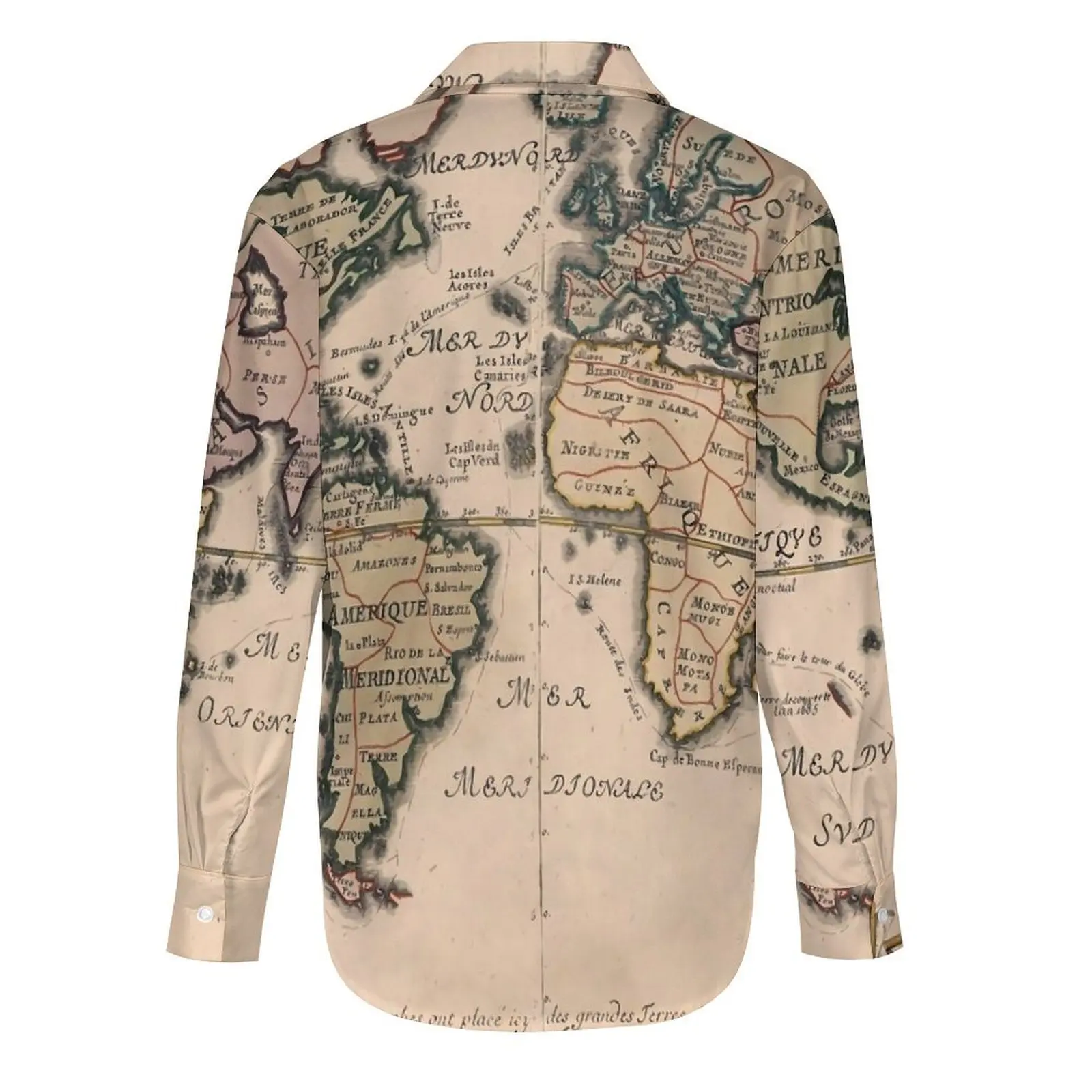 Old World Map 1714 Blouse Country Map Modern Graphic Blouses Womens Streetwear Shirts Summer Long Sleeve Oversized Top