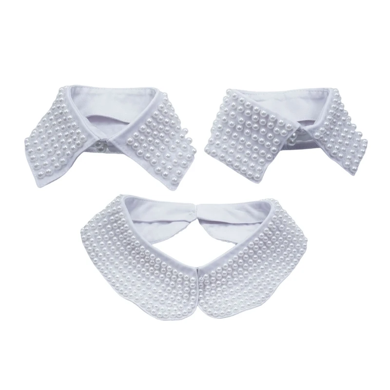 Multipurpose 3Pieces Set Pearls Embellished False Collar for Casual Formal Wear