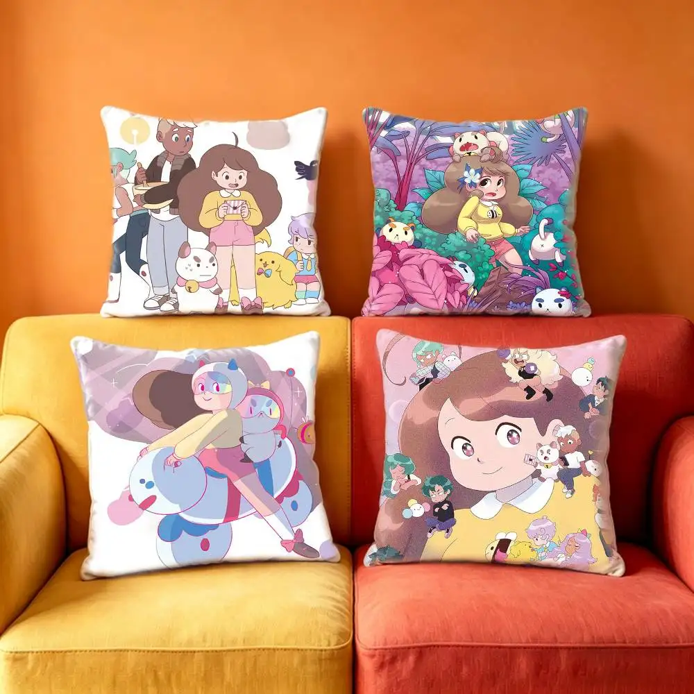 Bee And Puppycat Cartoon Style Badge  Pillow Case Anti-dustmite Pillowcase Invisible zipper silky Sofa cushion cover for bedroom