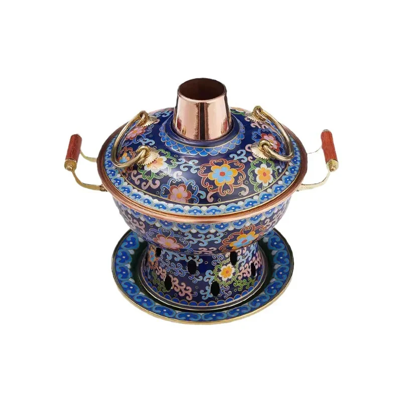 

Cloisonne copper hot pot old Beijing pure copper household and commercial special plug-in one person one pot alcohol