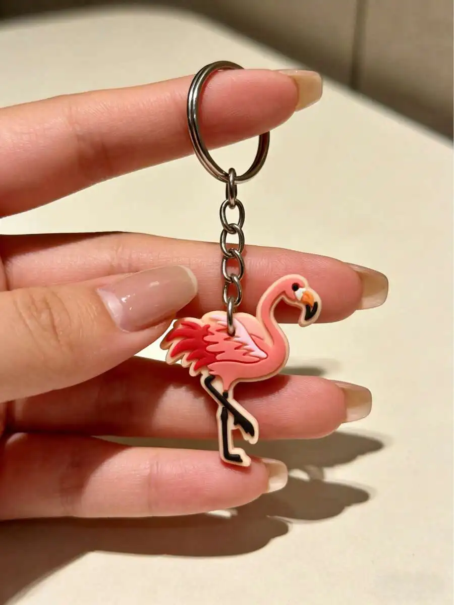 Lindo llavero acrílico de flamenco rosa para adultos, llavero colgante de moda para bolsos, llaves de coche, carteras