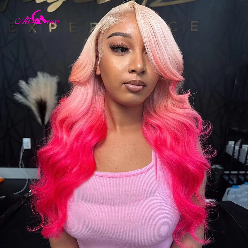 

Omber Pink Human Hair Wigs Lace Front Wig 13x4 13X6 Body Wave Lace Frontal Wigs For Women Brazilian Remy Hair Wig Pre Plucked