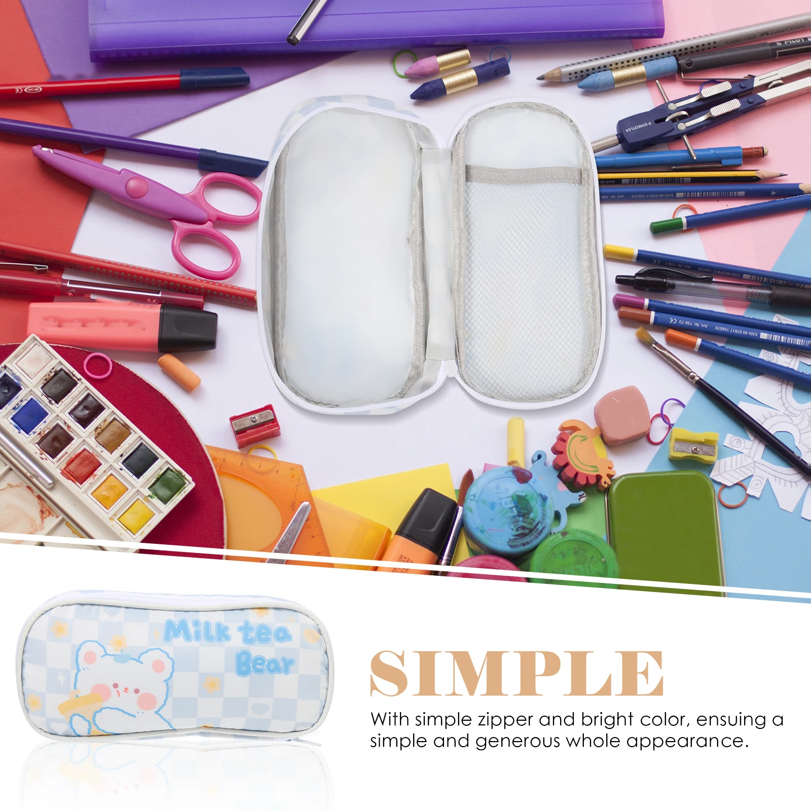 

Checkerboard Pencil Case High Capacity Kids Storage Large Stationery Bag Portable Multi Use Pen Bag Adorable Pencil Holder