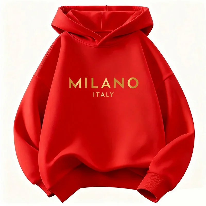 Sweat-shirt à capuche pour enfants, style Y2K, Milano, Italie, avec inscription, pour garçons et filles, vêtements décontractés