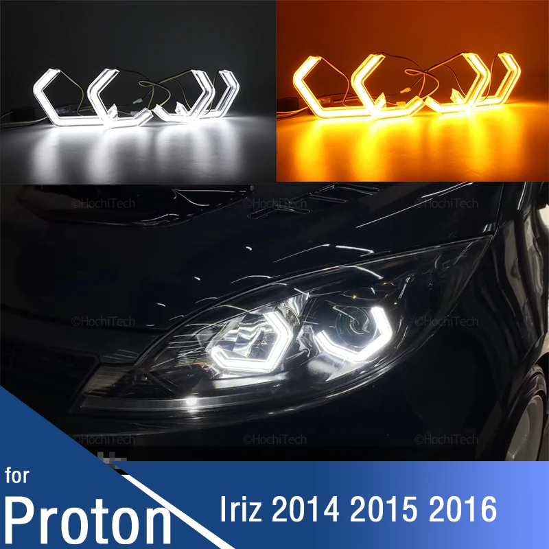 For Proton Iriz 2014 2015 2016 White M4 Style LED Crystal Angel Eye Kit Day Light with Yellow Turn Signal