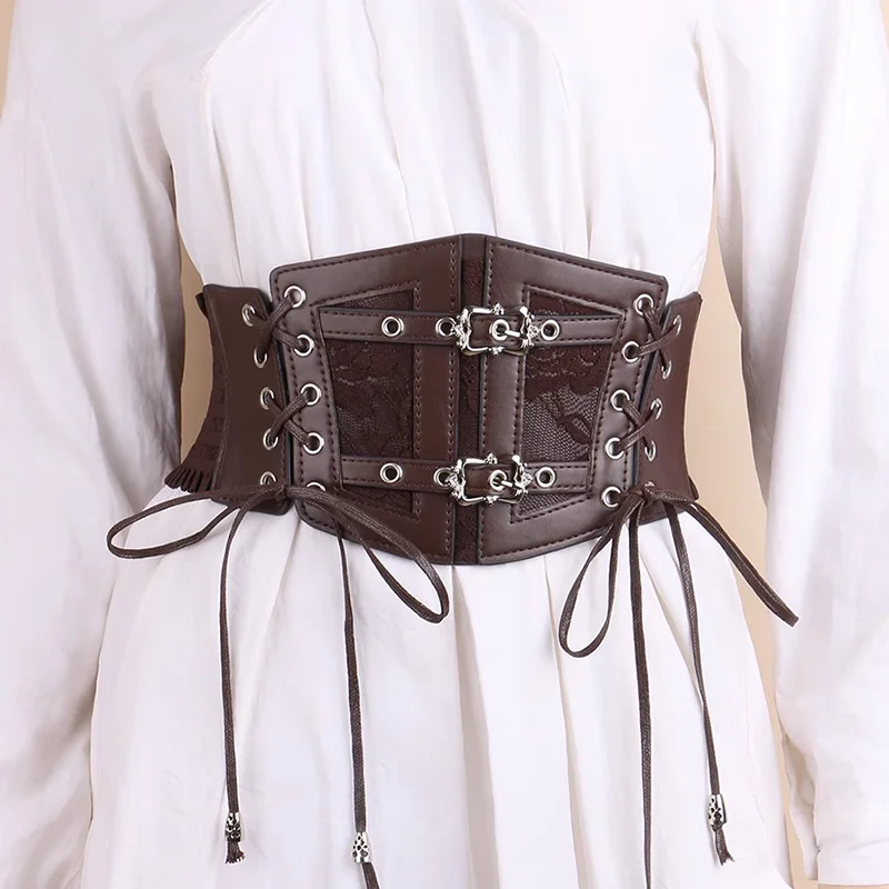 

Elastic Plus Size Lace Corset Belts for Women Wide Stretch Cummerbunds Female Goth Punk Dress Corset Belt Brown White Waistband