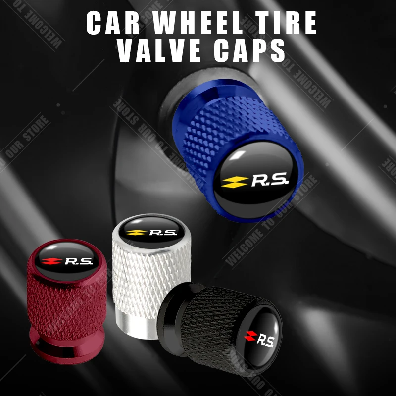 Автомобильная алюминиевая спортивная эмблема с ЧПУ RS для Twingo Kangoo Megane Clio Duster Scenic Kadjar, 4 шт., колпачки для крышек штока воздушного порта для шин Автомобильная алюминиевая спортивная эмблема с ЧПУ RS для Twingo Kangoo Megane Clio Duster Scenic Kadjar, 4 шт., колпачки для крышек штока воздушного порта для шин