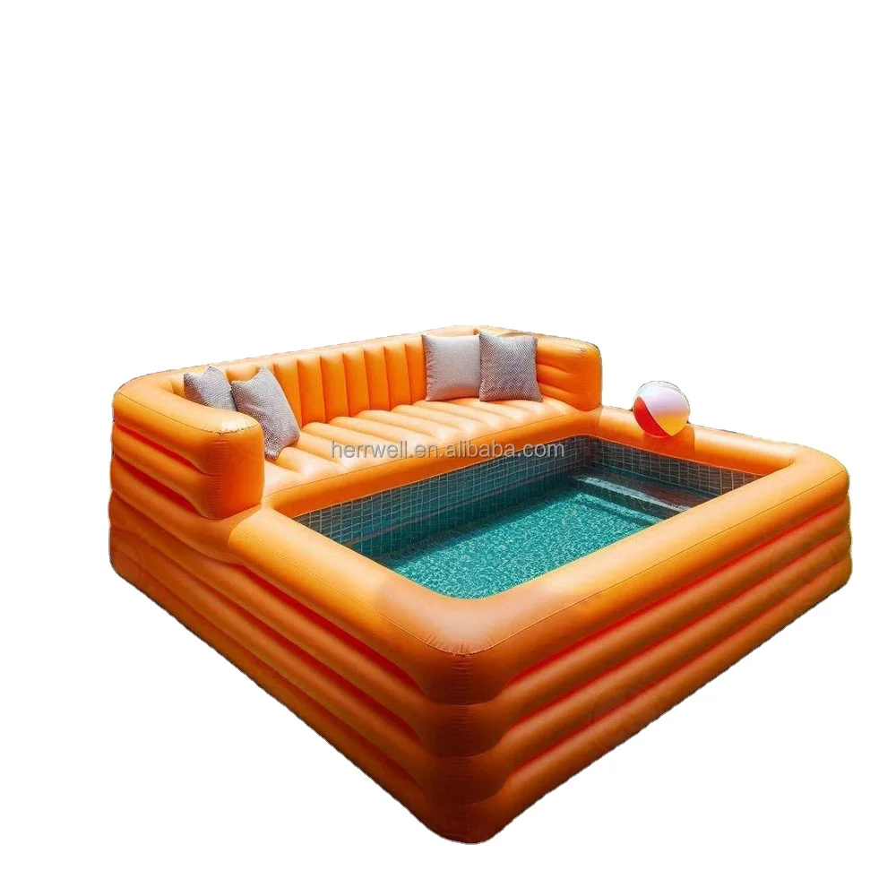 Pop Design High Quality Inflatable Pool Bar Multi-person Leisure Swimming Pool With Sofa Lounger for Sale