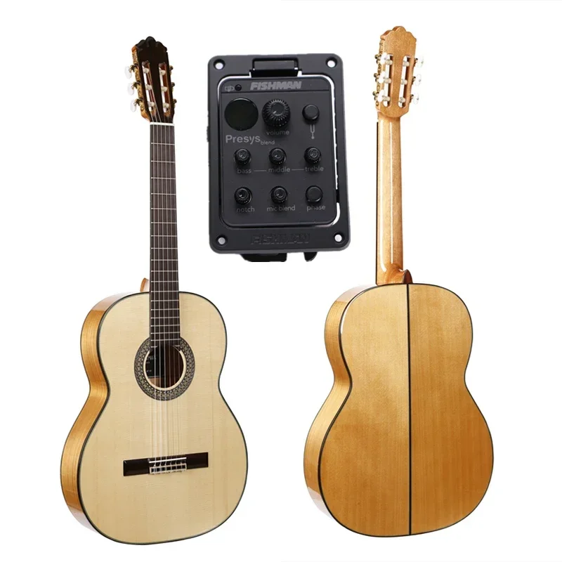 650MM scale guitar Handmade 39 inch Acoustic Flamenco guitar With Solid Spruce/Aguadze Body +20mm bag,Classical guitar,52mm nut