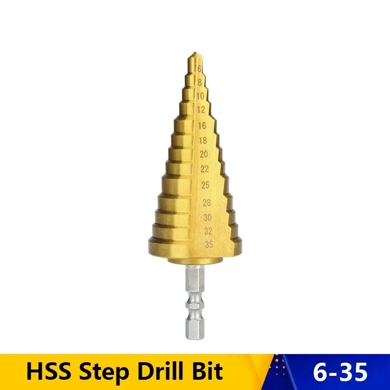 Step Cone Drill Bit Hex 4-22mm 6-35mm Titanium Coated Drilling Metal Hole Cutter