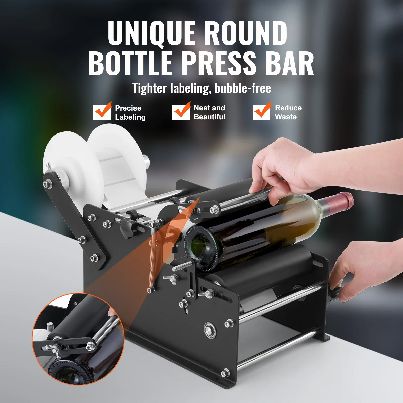 Adjustable Labeler Bottles Diameter 0.78-4.72 in (with Pressing Bar) SucceBuy Manual Round Bottle Labeling Machine 15-20pcs/min
