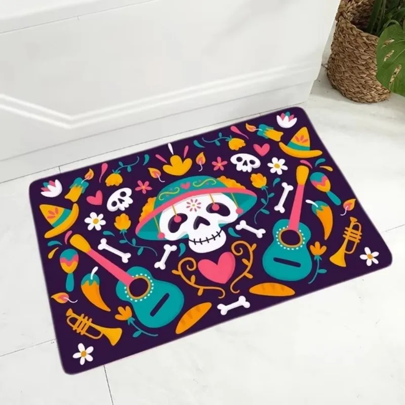 VIKAMA Mexican Style Painted Doormat, Noise Reducible & Machine Washable Rug for Party Room Hallway, Home Decoration