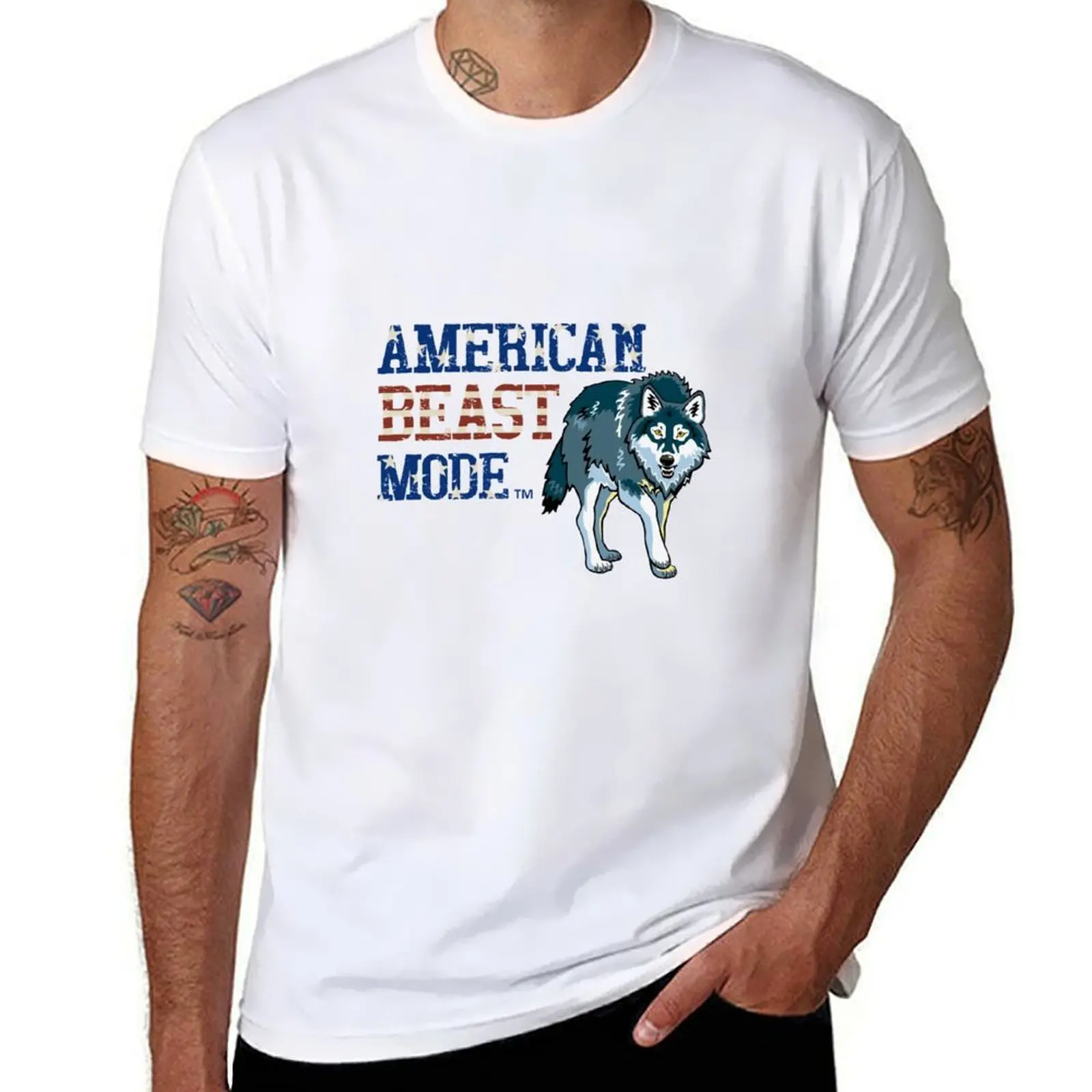 

American Beast Mode Snarling Wolf Shirt T-Shirt man t shirts high quality luxury brand cotton tshirt 100% T-Shirt