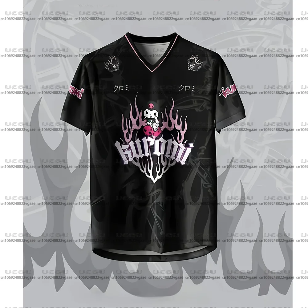 Disney meninas crianças kuromi anime crianças meninos t camisa presente y2k roupas de futebol topo verão casual camiseta crânio chama kitty