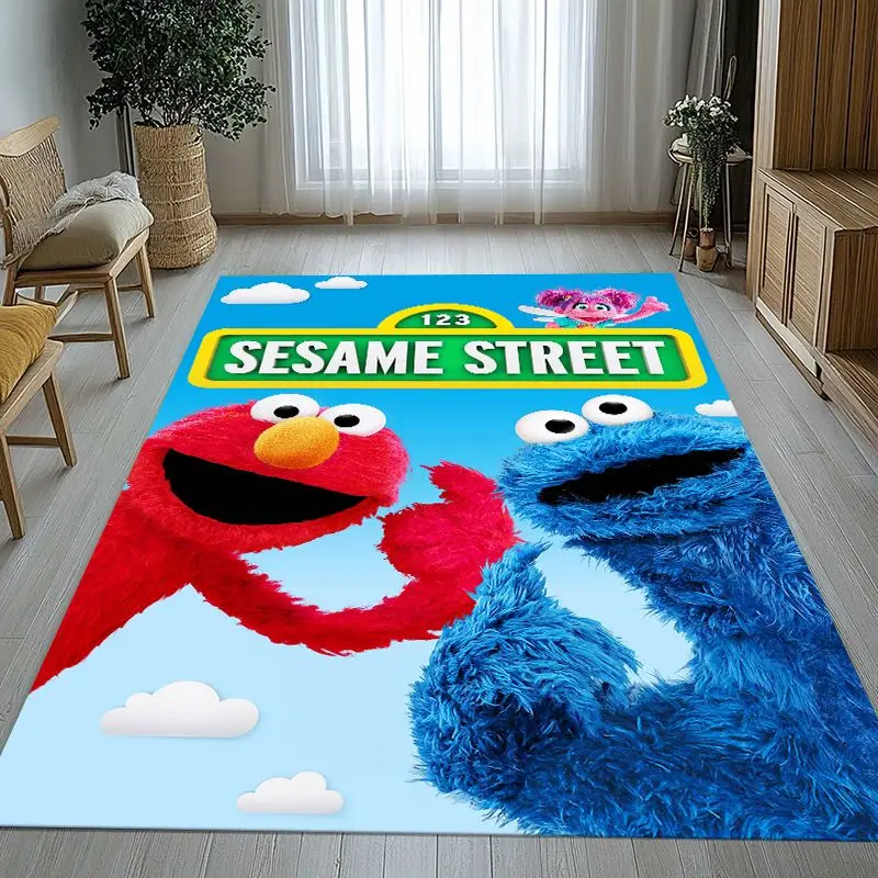 Vintage S-Sesame Street Elmo Cookie Monster Soft Non-Slip Large Area Rug for Living Room,Bedroom Carpet Mat for Sofa,Home Decor