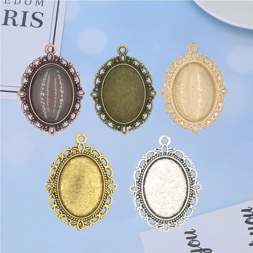 

50Pcs Gemstone Base Cabochon Pendant Trays Vintage Alloy Oval Blank DIY Jewelry Making Craft Supplies for Resin Photo Charms