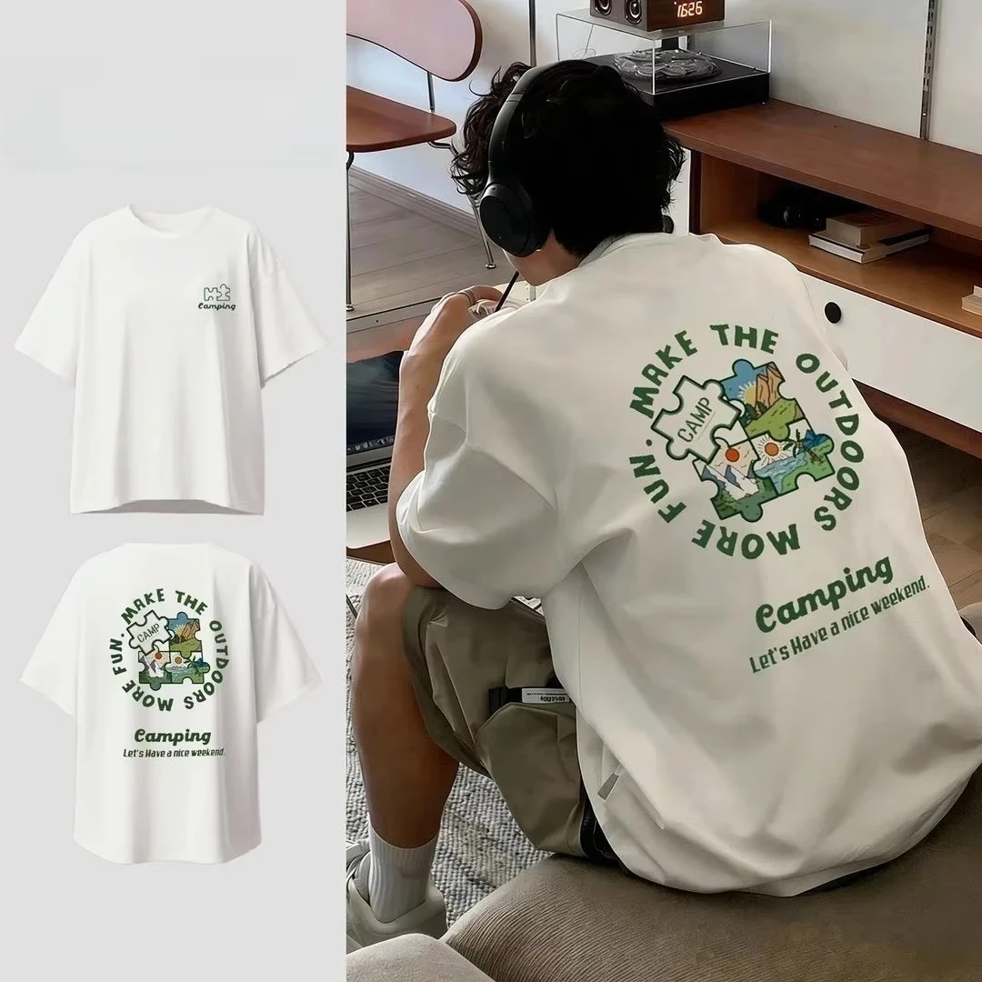 2026 new Men's Camping Print T-Shirt - Make outdoor life more fun. Casual and relaxed fit. White  Short-sleeved streetwear.