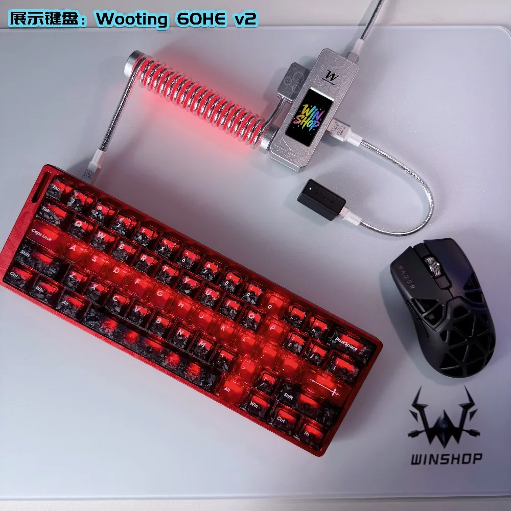 Winshop RGB 8K Three-Section Copper Aviation Plug Magnetic Keyboard Coiled Cable Screen Display 1 to 2 Gaming Accessories Gift