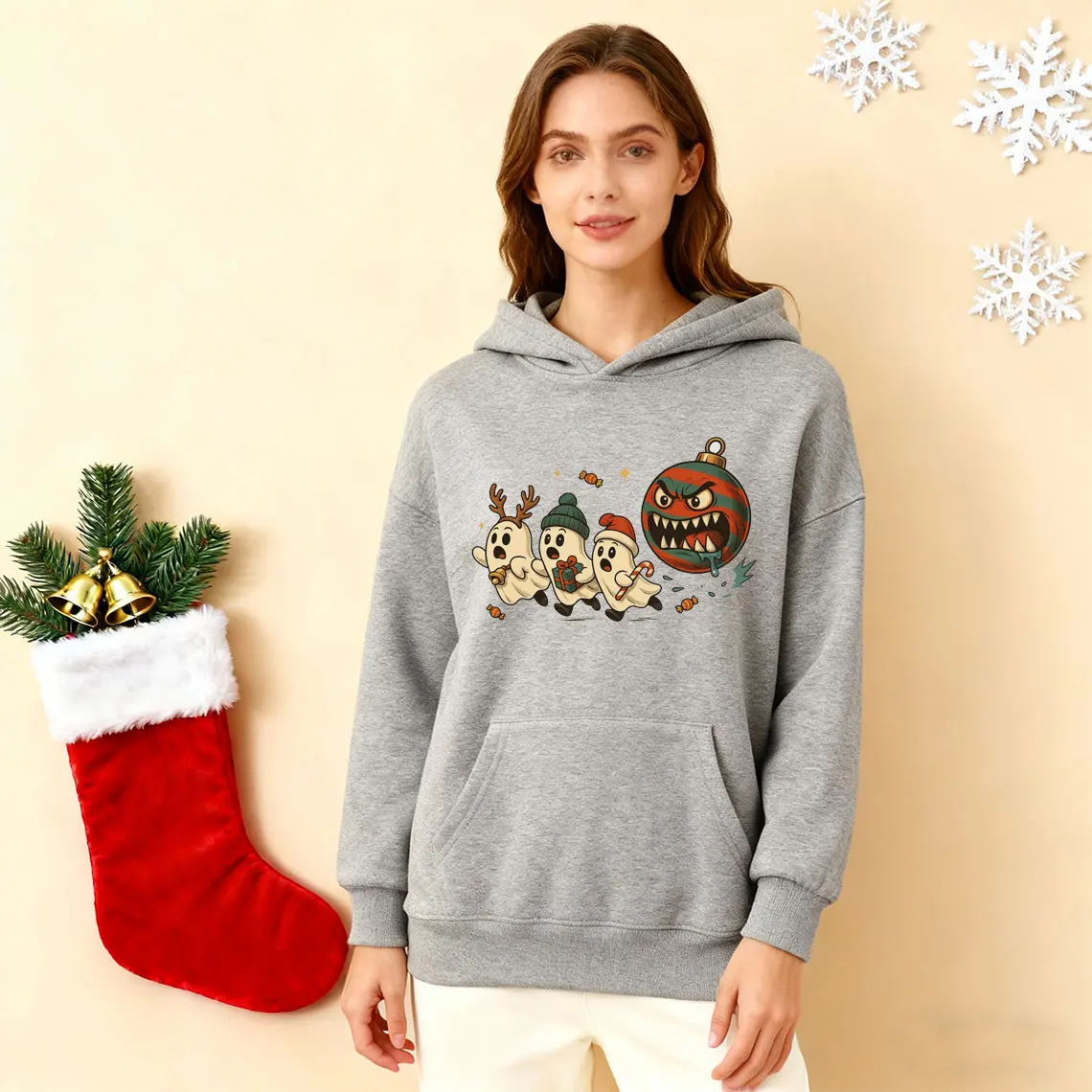 

Funny Christmas Ghosts Spooky Ornament Chasing Festive Fashion Casual Soft Comfortable New in Hoodies &sweatshirts Hoody Tops