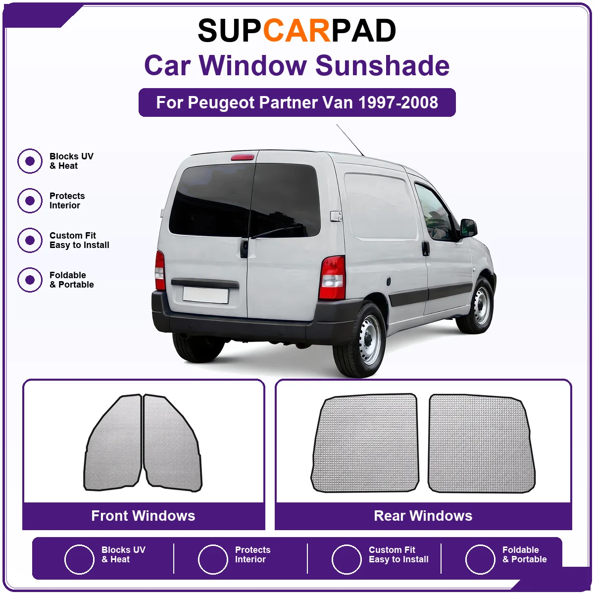 For Peugeot Partner Van 1997-2008 Pre‑Cut Auto Window Sunshade Anti‑UV Car Sun Visor Protector