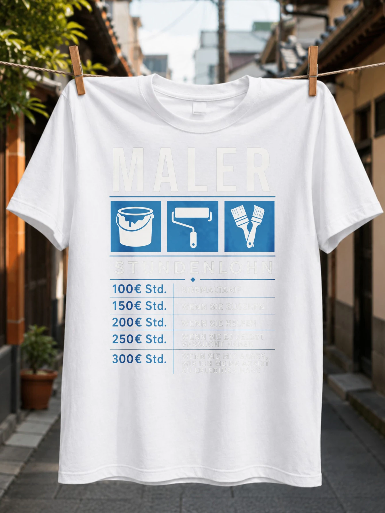 Painter Hourly Rate Chart paint bucket roller brushes and escalating German price list clean blue  Unisex All T-Shirt