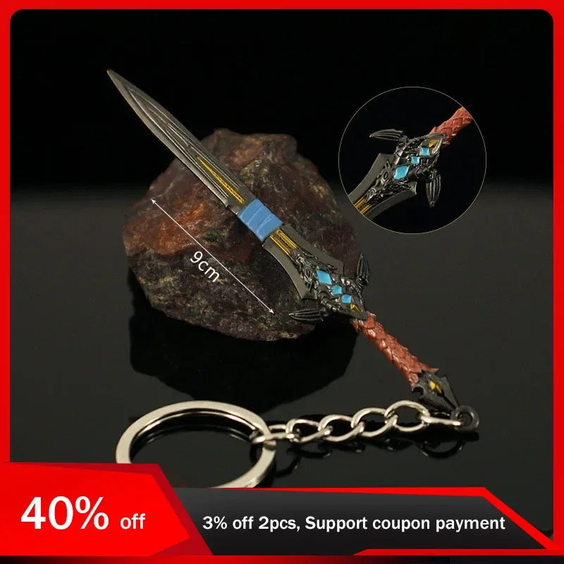 9cm Warcraft Lich King Mini Sir Anduin Lothar Dragonclaw Sword Keychain Medieval Knife Toy Metal Accessorie Keyring Gift Pendant