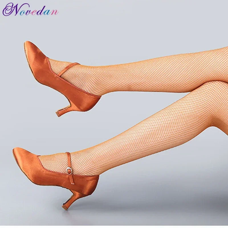 Women Ballroom Standard Latin Dance Shoes Ladies Satin Closed Toe Salsa Tango Waltz Dance Shoes Slim High Heels 7.5 cm 5.5 cm