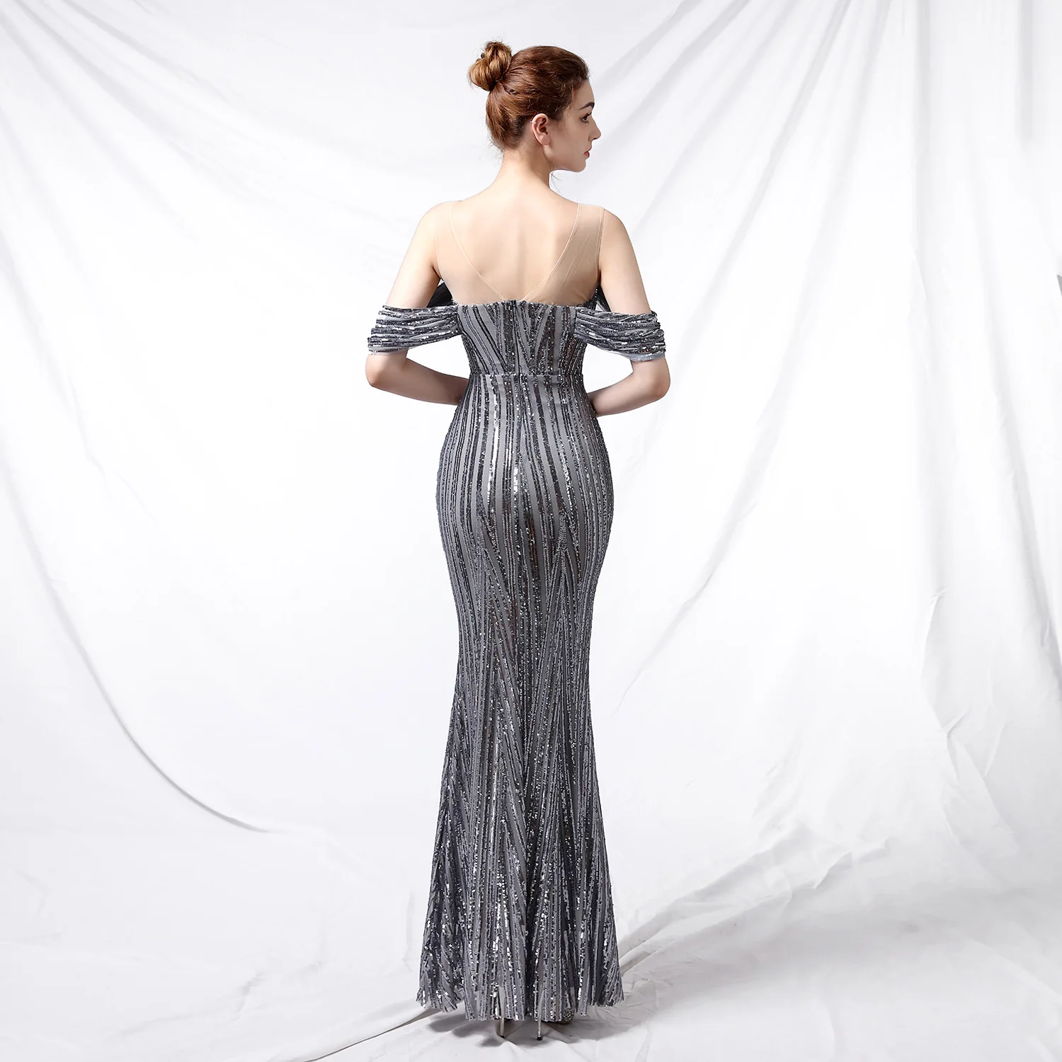 New Sequin O-Neck Prom Dresses Mermaid Long Evening Dress Customized