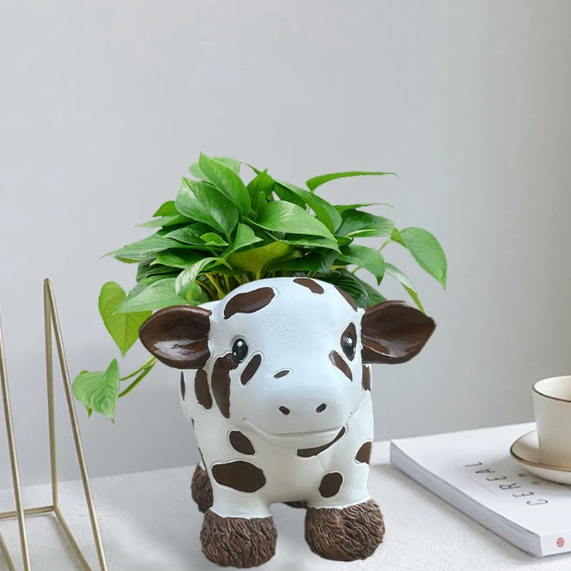 Cow Flower Pot Indoor Plant Spot Vase Desktop Resin Flower Pot Dining Room Cabinet Home Decor Gift