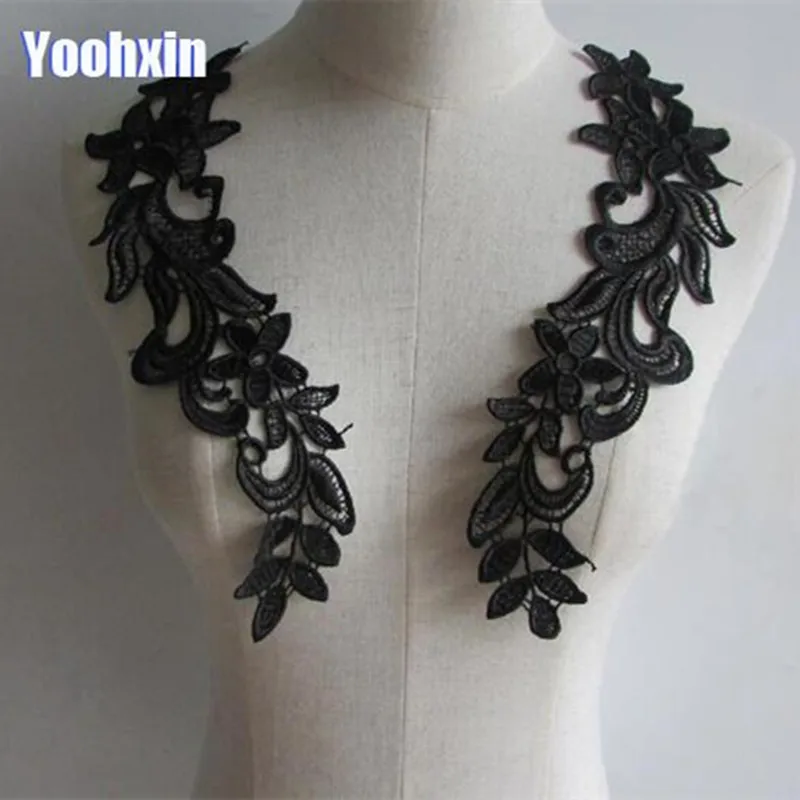 High Quality 3D Black Cotton Embroidery DIY Flower Lace Collar Fabric Sewing Applique Ribbon Trim Neckline Guipure Wedding Decor