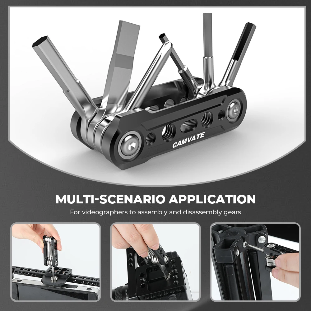 CAMVATE Strumenti funzionali pieghevoli 6 in 1 Set di strumenti tascabili universali per fotocamera DSLR con cacciaviti e chiavi