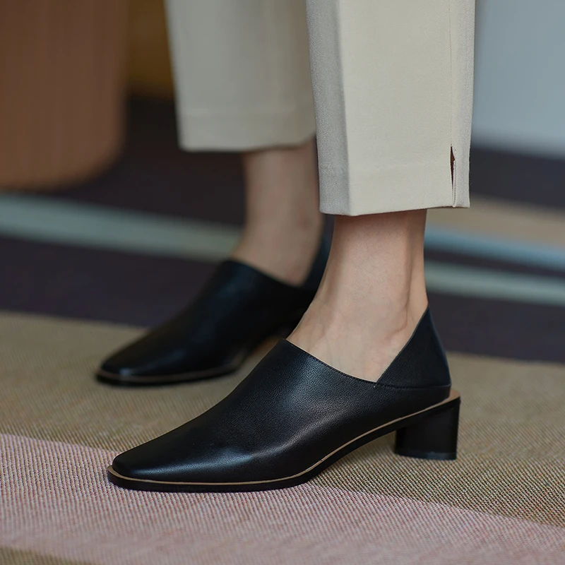 2026 Spring Summer Arrive Dress Office Shoes Women Pumps Genuine Leather Shoes Square Toe High Heels Single Shoes Heels Women