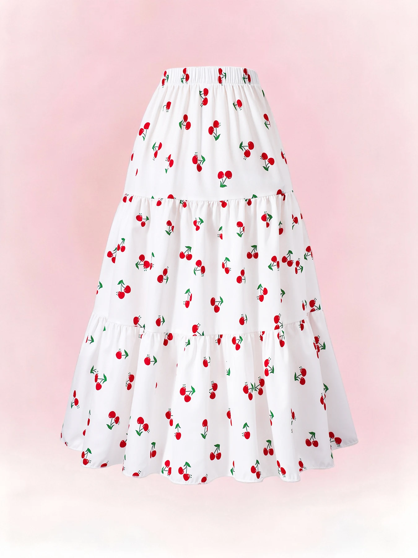 Women White Black Polka Dot Tiered Cake Maxi Skirt Elastic Waist Ruffle Flowy Long Skirt Summer Casual A-Line Midi Skirts