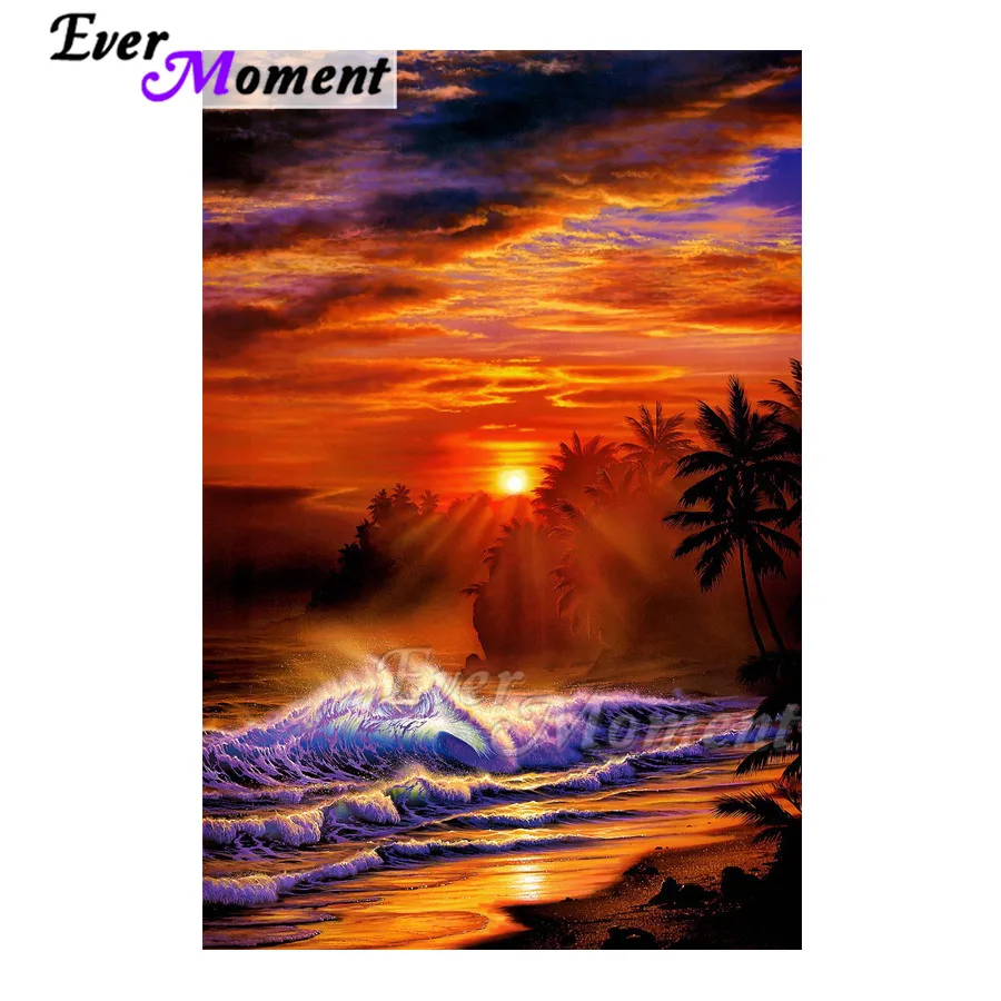 

Coconut Tree Wave Mosaic Decoration For Home Diamond Embroidery Cross Stitch Handmade Ever Moment Diamond Painting ASF1880
