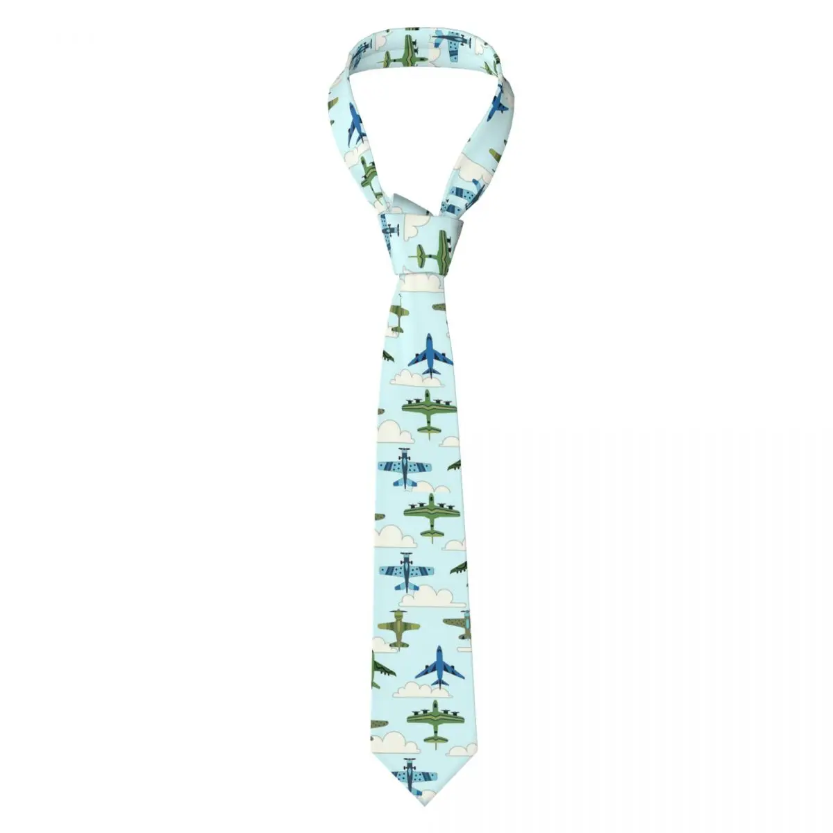 Aerei vintage verdi e blu - Cravatta morbida cielo nuvoloso per uomo Cravatte sottili in poliestere di seta Abiti da festa Cravatta Casual Gravatas