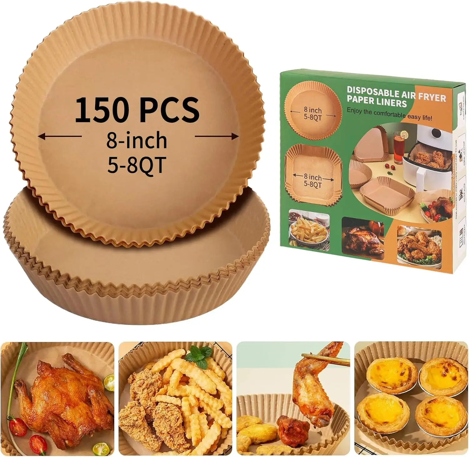 

Air Fryer Liners Disposable Paper, 150 PCS Non-stick Parchment Paper, Air Fryer Disposable Liners For 5-8QT Air fryer, Oil-proof