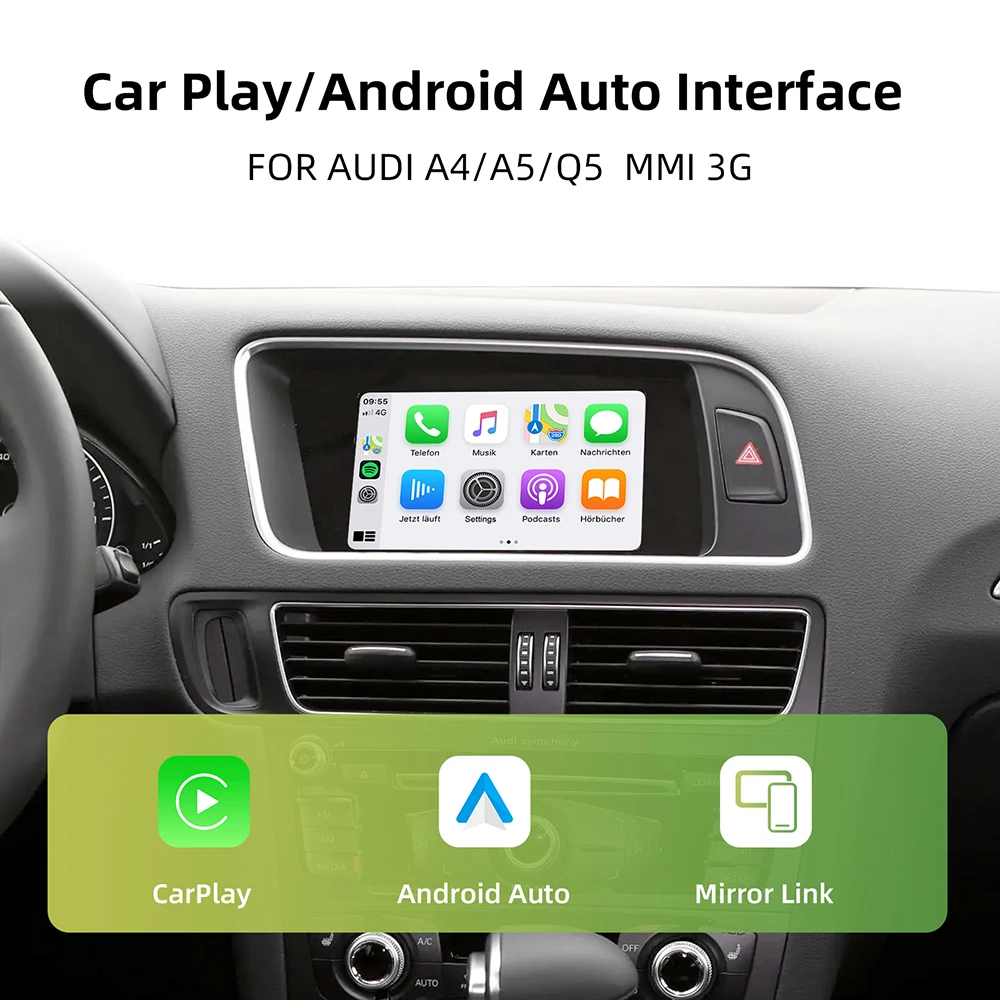 Ritme Draadloze CarPlay Android Auto Interface Adapter voor Audi A4 A5 Q5 2008-2018 MMI 3G met AirPlay Mirror Link Bluetooth